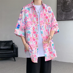 8XL-M 特大码古巴领花衬衫男复古夏威夷情侣沙滩短袖衬衣CS514P35图片