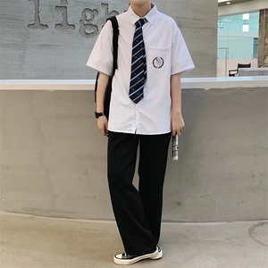 原宿短袖夏季百搭印花气质潮潮流新款衬衫ins标准青春流行男日系图片