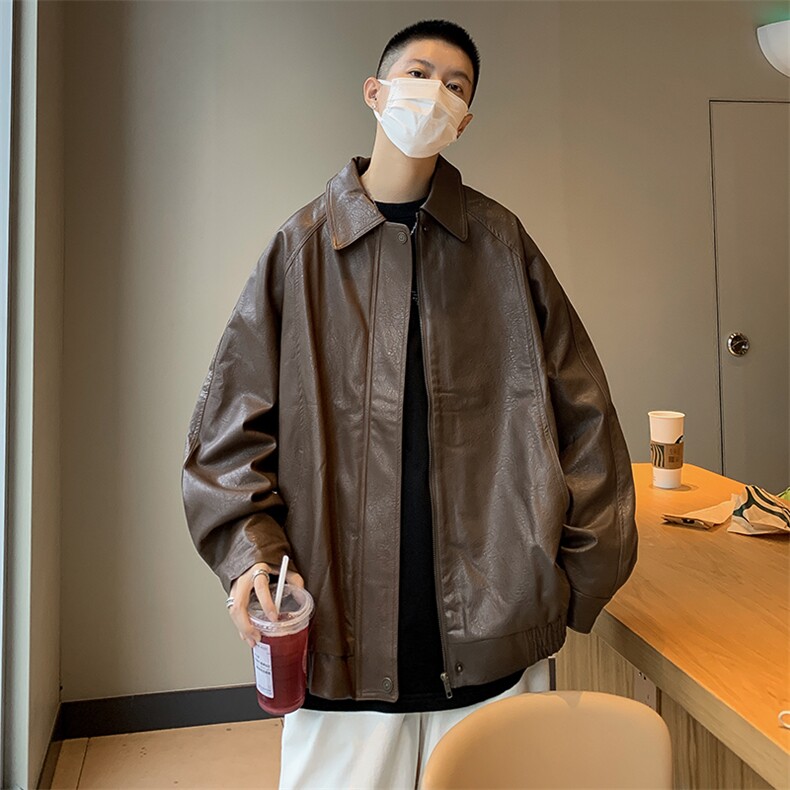 美式高街皮衣男韩版潮流个性帅气2023秋冬季新款ins外套W5217-P68，男装皮衣，星座412-3