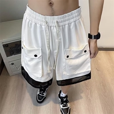 美式街头短裤女夏季抽绳黑色中裤阔腿运动五分裤宽松直筒休闲，男装休闲裤，星座716-2