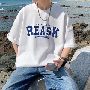 港风 纯棉夏季休闲宽松新款字母印花短袖T恤女情侣 T6023 P25控38图片