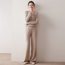 2025年秋季新款百搭女士翻领抽条裤子套装，女装套装/套裙，尚达羊绒