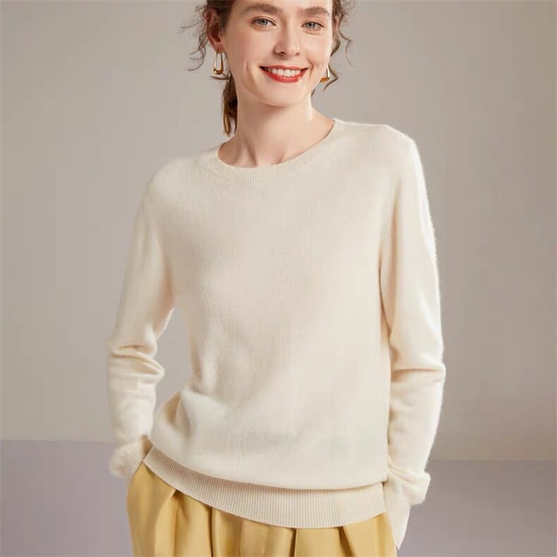 2025年秋季常规套头单件长袖一线圆领时尚百搭通勤，女装针织衫/毛衣，航淼羊绒