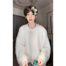 现货水貂绒毛衣男美式宽松bf慵懒风针织衫秋冬季情侣LM8815-p55，男装针织衫/毛衣，星座1008