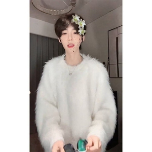 现货水貂绒毛衣男美式宽松bf慵懒风针织衫秋冬季情侣LM8815-p55