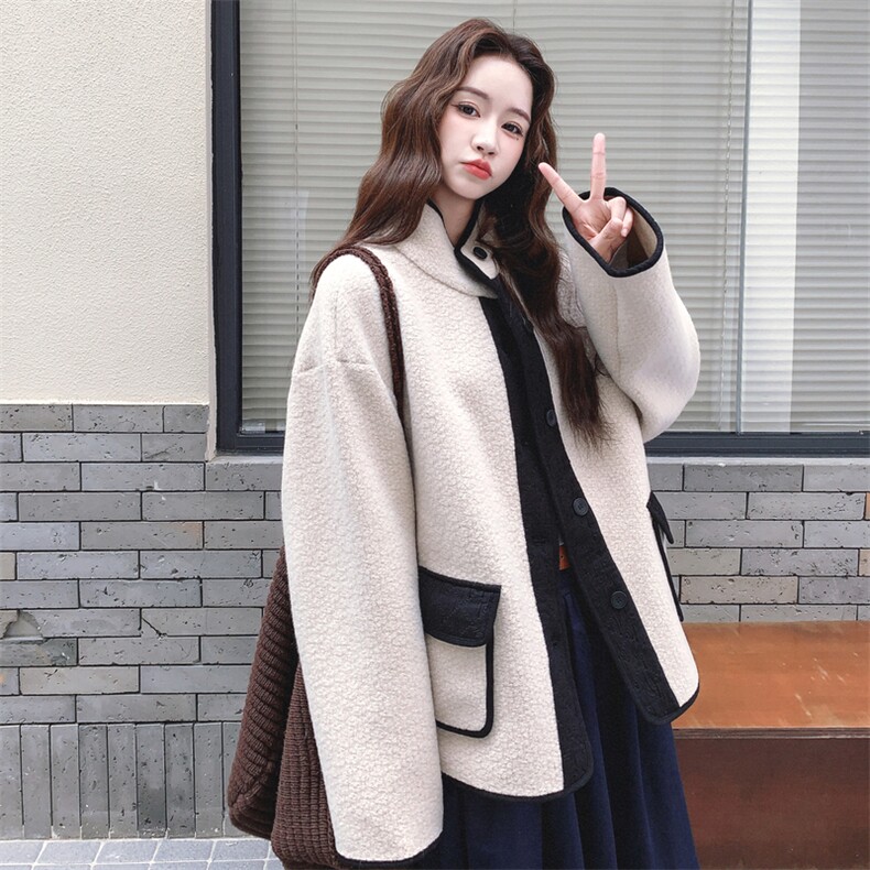 新款呢料复合撞色短外套毛呢AD922-P215K318,女装毛呢外套,2B187