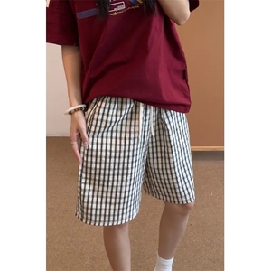 潮流格子夏季速干薄款直筒裤日系休闲短裤条纹韩系K712