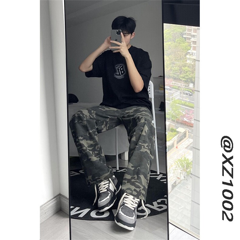 ~美式复古机能工装裤潮牌宽松迷彩休闲裤子XZ1002-K081-P65,男装工装外套,星座908