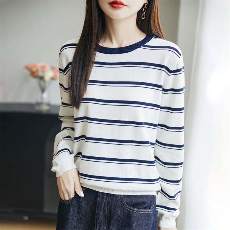2025时尚细条纹棉卫衣打底百搭时尚，女装卫衣/绒衫，长今羊