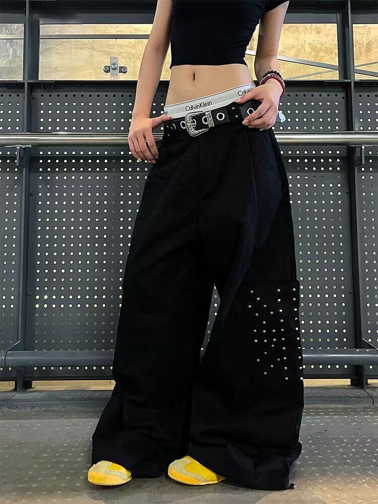 美式复古大口袋铆钉弯刀工装裤男女设计感宽松阔腿裤L84000-P60,男装工装外套,星座1008