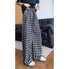 美式高街潮牌男女泡泡格子休闲裤直筒宽松慵懒显瘦阔腿休闲长裤子，男装休闲裤，电商A443