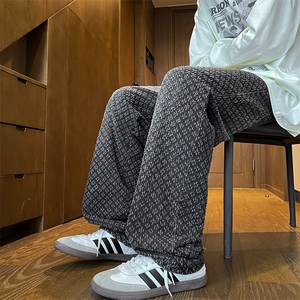 8XL-M 牛仔蓝男肌理感星空纹阔腿休闲特大码长裤男K996P58控78图片