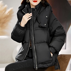 2023冬季新款韩版时尚百搭收腰抽绳加厚连帽羽绒服白鸭绒外套女，女装羽绒服，辉之琳
