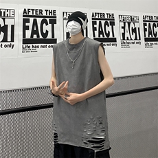 背心/马甲/坎肩夏季圆领下摆破洞无袖纯色T恤B239-1237-P45，男装背心/马甲，星座514-2(原B239)