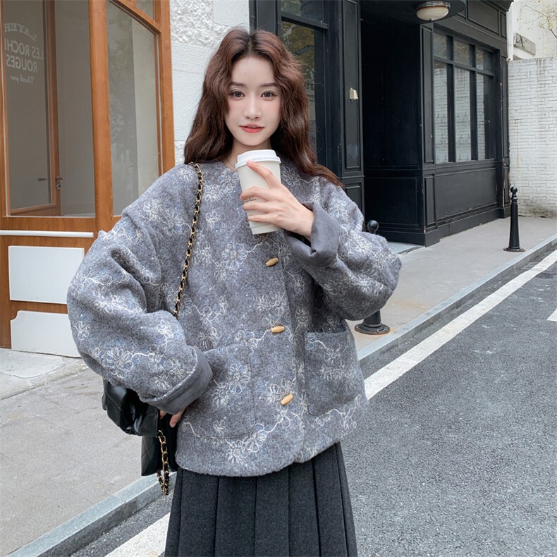 新中式国风小香羊毛呢提花外套女秋冬2025新款小个子气质超火大衣图片
