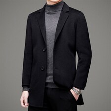 澳洲羊毛双面呢羊毛呢子秋冬中年男毛呢大衣外套MNSA2285-P480，男装风衣，电商B212（原钱塘6029）