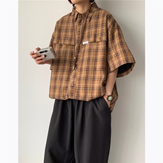 格子衬衫男士韩版潮流短袖文艺百搭夏季2024新款ins外套CY757-P35，男装衬衫，星座412-2