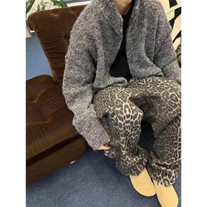 现货 秋冬复古百搭宽松深灰拉链毛衣外套保暖针织衫男女LQ877-P53图片