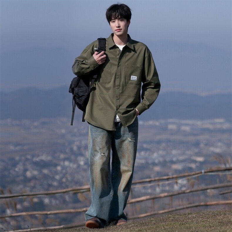 25年春季长袖衬衫男牛仔外套衬衣宽松现货DS-C323-1-S580-特批50,男装衬衫,电商C323-1