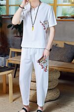 风男宽松棉麻潮流复古两件套短袖套装2021夏季新款TZ025，男装T恤，星座509
