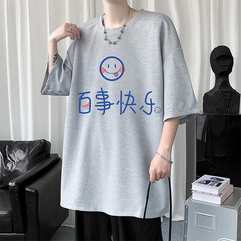 HT73183-P22华夫格t恤男短袖男大码五分袖短句风,男装T恤,电商A040