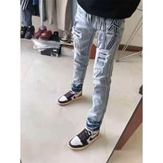 破洞贴布刺绣牛仔裤男士潮流补丁修身小脚时尚潮牌弹力个性裤，男装牛仔裤，星座506A
