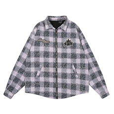 美式星星刺绣格子衬衫外套男女秋季潮拉链毛呢复古氛围感夹克，男装夹克，星座505-2（原电商A260-1)