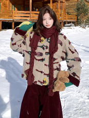 羊毛手工浮雕毛毡工艺羽绒服配围巾灯芯绒裤三件套女，女装套装/套裙，衣秀之家