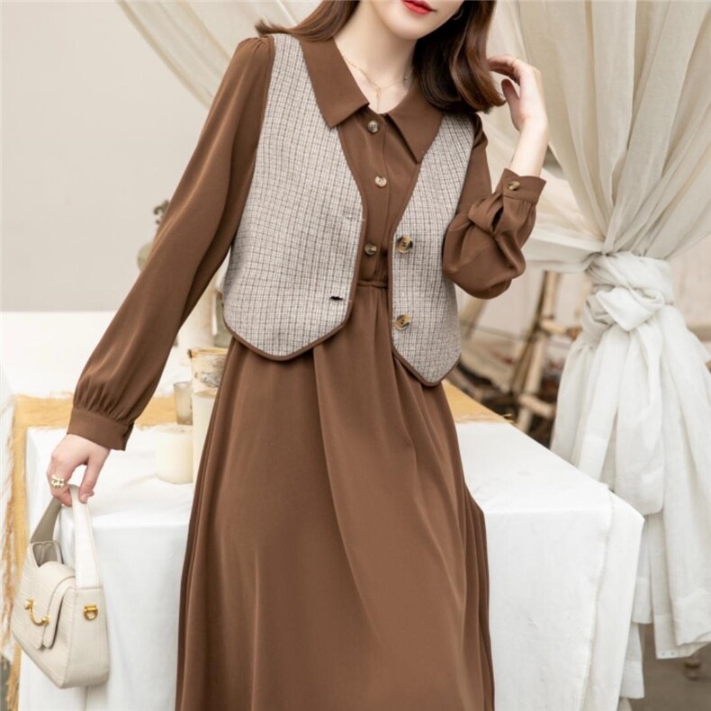 【秋季新款】两件套连衣裙马甲衬衫裙，女装连衣裙，笑思源