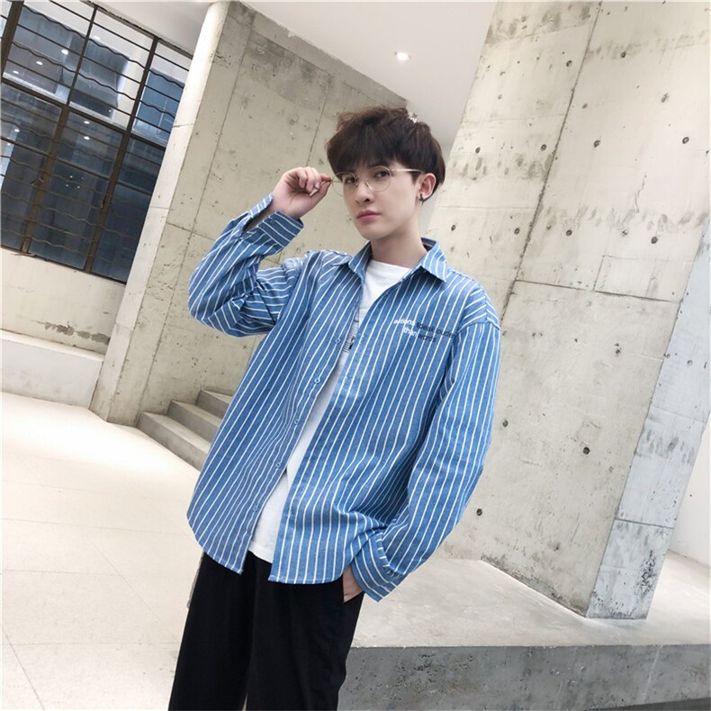 2021春款长袖条纹衬衫港风休闲衬衣D309-2CS01/,男装衬衫,电商D321A
