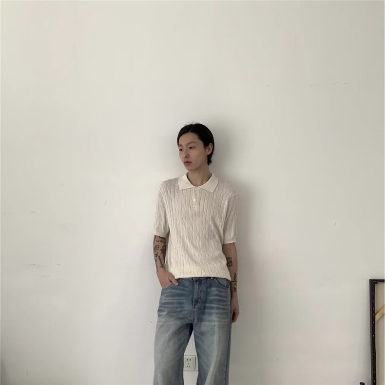 美式复古肌理感短袖男女POLO衫潮牌夏季宽松翻领体恤高街透气上衣,男装Polo衫,星座506A