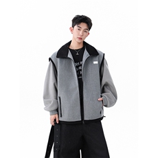 灰色拼接毛呢外套男宽松休闲日常上衣潮XZ201-2A769P148，女装短外套，星座201-2