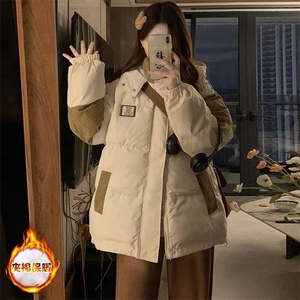 F03拼接灯芯绒棉服连帽棉袄新款潮牌棉衣痞帅工装外套图片