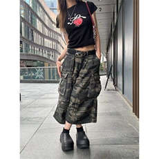 美式复古迷彩工装裤直筒阔腿七分短裤女直筒宽松夏季LN10811-p52，男装牛仔裤，星座1008