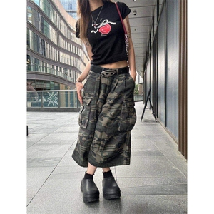 美式复古迷彩工装裤直筒阔腿七分短裤女直筒宽松夏季LN10811-p52图片