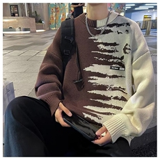 毛衣男秋冬拼接撞色针织衫日系复古宽松慵懒休闲外套MY7022-P45，男装针织衫/毛衣，星座308B-1