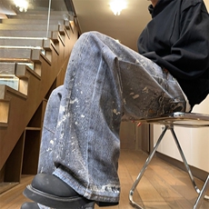 小众设计数码喷绘印花做旧牛仔裤男街头痞帅阔腿牛仔裤NZ5091P75，男装牛仔裤，电商A128