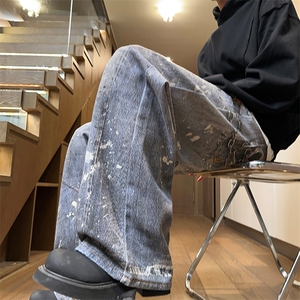 小众设计数码喷绘印花做旧牛仔裤男街头痞帅阔腿牛仔裤NZ5091 P75图片