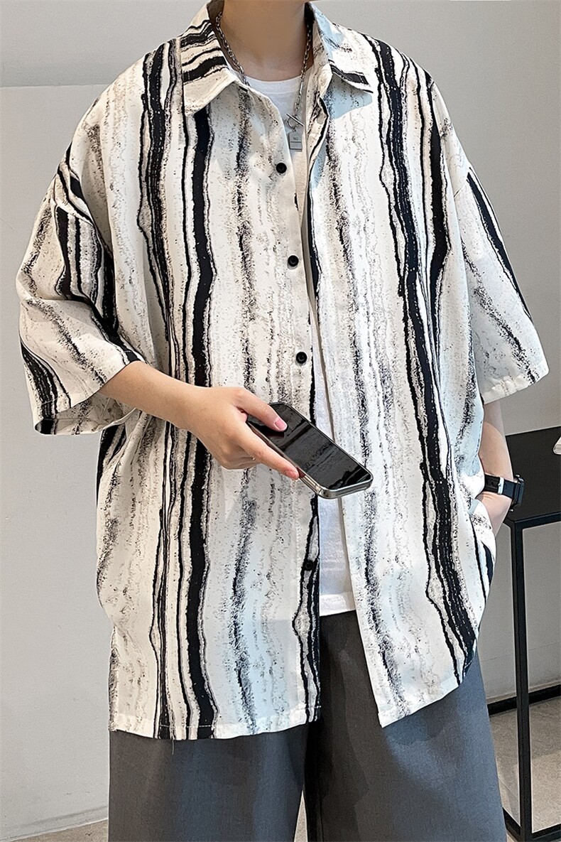 夏季豹纹短袖衬衫男女ins五分袖冰丝衬衣夜店潮A071-C59-P38,男装T恤,电商A071