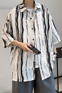 夏季豹纹短袖衬衫男女ins五分袖冰丝衬衣夜店潮 A071-C59-P38图片