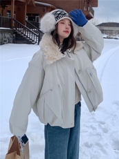 羊羔毛翻领加厚保暖派克服女冬小个子洋气减龄外套，女装派克服，2C225