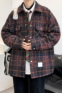 秋上新青少年港风格子衬衫休闲翻领上衣外套男女 8362-P90控价128图片