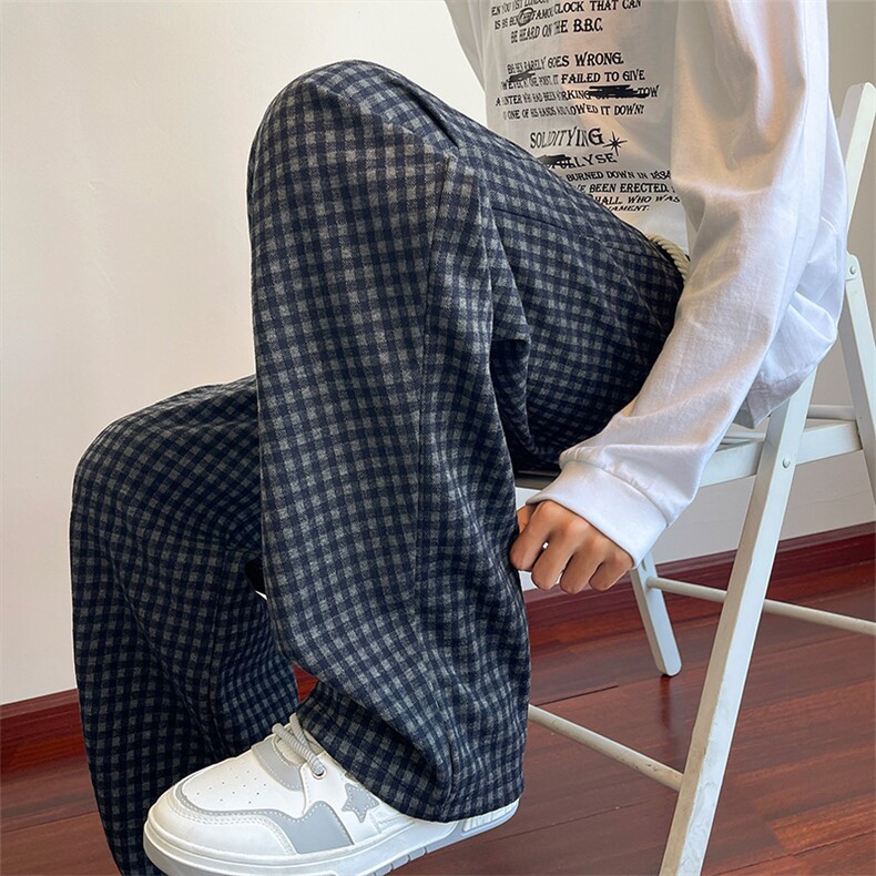 YK86101-P37聚酯纤维美式复古格子休闲裤男秋季直筒裤子,男装休闲裤,电商A086-1