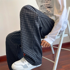 YK86101-P37聚酯纤维美式复古格子休闲裤男秋季直筒裤子，男装休闲裤，电商A086-1