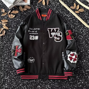 美式复古棒球服男女春秋款重磅刺绣夹克宽松洋气外套GAA162 P70图片