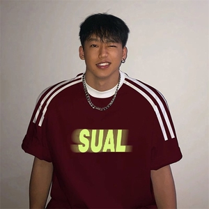 夏季美式高街重磅纯棉三条杠织带撞色男女短袖T恤ZD329-特P30图片