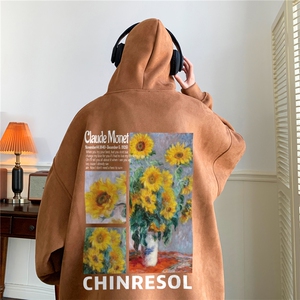 ！麂皮绒连帽卫衣 直播品质重磅400克向日葵印花JL7111-P45图片