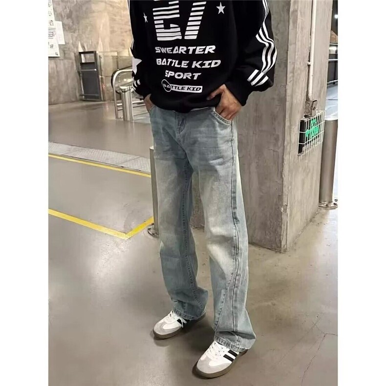 W8971-P53 网图现货 春季新款牛仔裤高街潮牌美式复古水洗直筒裤图片