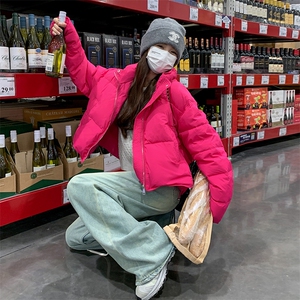超好看火龙果色短款面包羽绒服女冬2025新款高级感炸街小个子外套图片