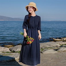 优雅气质2026年春季苎麻大摆型短袖休闲旅游约会逛街日常城市通勤，女装连衣裙，江南依恋